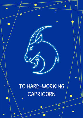 Greetings to hard working capricorn postcard with linear glyph icon. Greeting card with decorative vector design. Simple style poster with creative lineart illustration. flyer with holiday wishesのイラスト素材