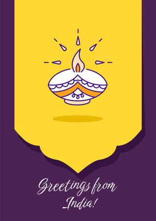 Greetings from India greeting card with color icon element. Send indian travel card. Postcard vector design. Decorative flyer with creative illustration. Notecard with congratulatory messageのイラスト素材