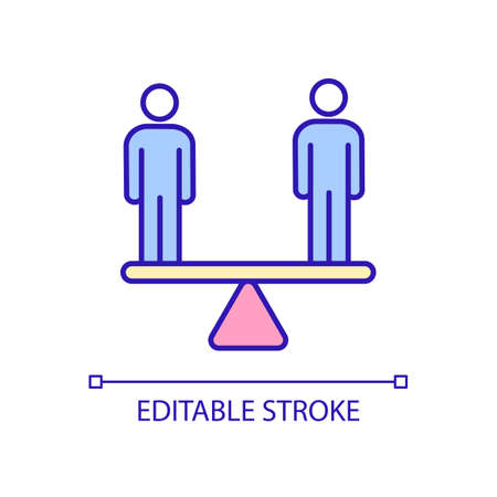 Quality RGB color icon. fairness and justice. Equal rights and opportunities. Same freedoms and status. Isolated vector illustration. Simple filled line drawing. Editable stroke. Arial font usedのイラスト素材