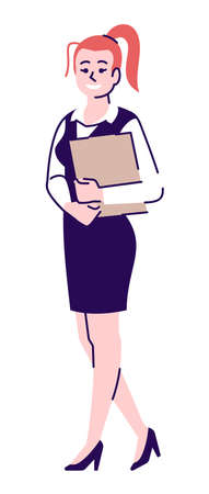 Waitress job semi flat RGB color vector illustration. job position. Smiling restaurant hostess isolated cartoon character on white backgroundのイラスト素材