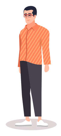 Fashion influencer semi flat RGB color vector illustration. Stylish man wearing glasses isolated cartoon character on white backgroundのイラスト素材