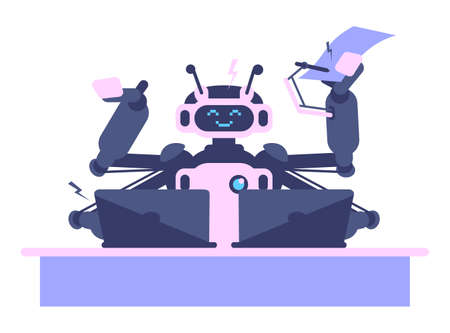 Multitasking artificial intelligence in the workplace semi flat RGB color vector illustration....