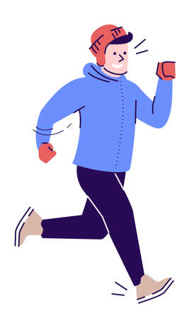 Competitive sporting event semi flat RGB color vector illustration. Male runner wearing winter outfit isolated cartoon character on white backgroundのイラスト素材