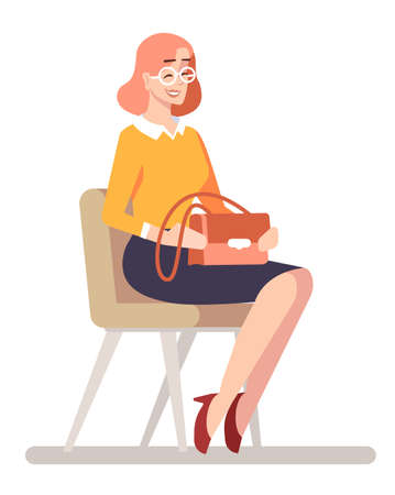 Friendly job candidate semi flat RGB color vector illustration. Smiling young woman in glasses wearing office outfit isolated cartoon character on white backgroundのイラスト素材