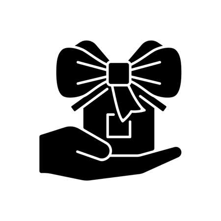 House donation black glyph icon. Gift dwelling people in need. real estate charity. property contribution. Silhouette symbol on white space. solid pictogram. Vector isolated illustrationのイラスト素材