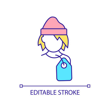 Putting label on homeless person RGB color icon. Stigmatization of homelessness. Prejudice against poverty. Isolated vector illustration. Simple filled line drawing. Editable stroke. Arial font usedのイラスト素材