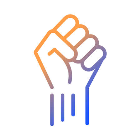 Fist up gradient linear vector icon. Symbol of protest and resistance. political solidarity. strength and power. thin line color symbol. Modern style pictogram. Vector isolated outline drawingのイラスト素材