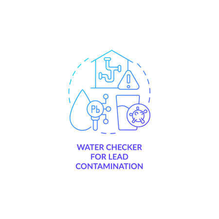 Water checker for lead contamination blue gradient concept icon. Lead poisoning risk abstract prevention idea thin line illustration. Isolated outline drawing. Myriad Pro-Bold font usedのイラスト素材