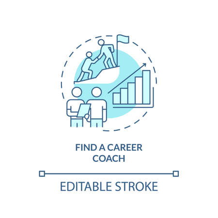 Find career coach turquoise concept icon. What to do if career is wrong abstract idea thin line illustration. Isolated outline drawing. Editable stroke. Arial, Myriad Pro-Bold fonts usedのイラスト素材