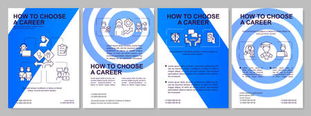 How to select career path blue brochure template. Plans after graduation. Leaflet design with linear icons. 4 vector layouts for presentations, annual reports. Arial, Myriad Pro-Regular fonts usedのイラスト素材