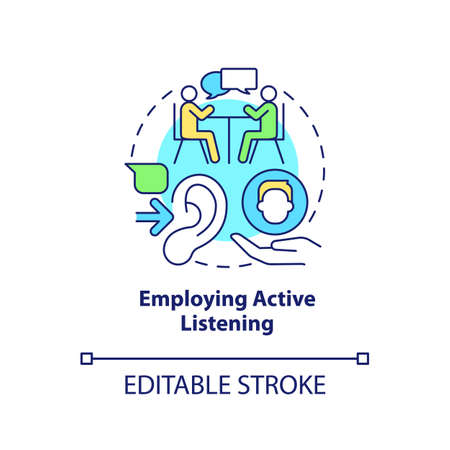 Employing active listening concept icon. Knowing worker problem. HR skills abstract idea thin line illustration. Isolated outline drawing. Editable stroke. Arial, Myriad Pro-Bold fonts usedのイラスト素材
