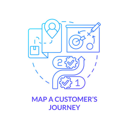 Map customer journey blue gradient concept icon. market analysis. Ways to client-centric business abstract idea thin line illustration. Isolated outline drawing. Myriad Pro-Bold font usedのイラスト素材