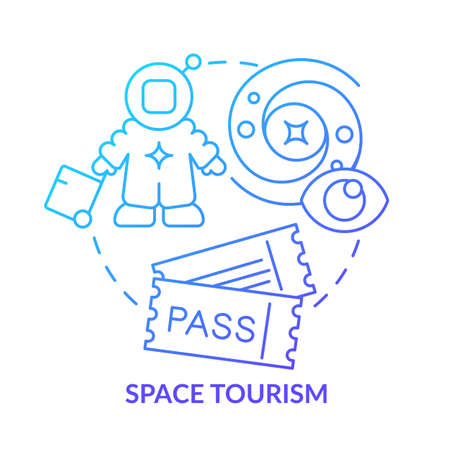 Space tourism blue gradient concept icon. Suborbital flights service for customers. Cosmos technology abstract idea thin line illustration. Isolated outline drawing. Myriad Pro-Bold font usedのイラスト素材