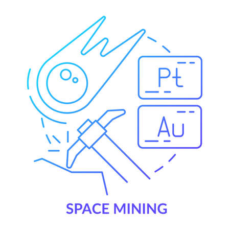Space mining blue gradient concept icon. Mineral resources exploration. Space technology trend abstract idea thin line illustration. Isolated outline drawing. Myriad Pro-Bold font usedのイラスト素材