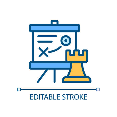 Business strategy pixel perfect RGB color icon. company plan. strategic management. setting goals. Isolated vector illustration. Simple filled line drawing. Editable stroke. Arial font usedのイラスト素材