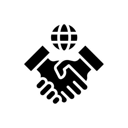 International company black glyph icon. Manage operations abroad. Goods export and import. international trade. Silhouette symbol on white space. solid pictogram. Vector isolated illustrationのイラスト素材