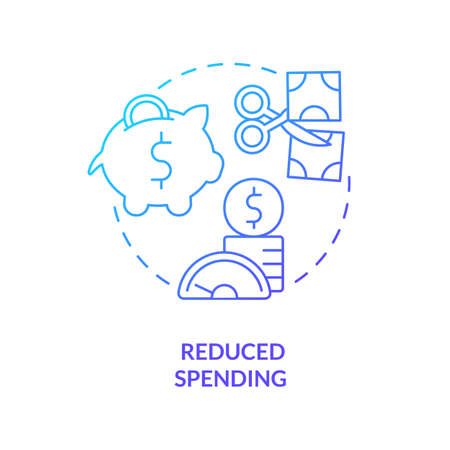 Reduced spending blue gradient concept icon. Decreasing expenditures. Balanced budget requirement abstract idea thin line illustration. Isolated outline drawing. Myriad Pro-Bold font usedのイラスト素材