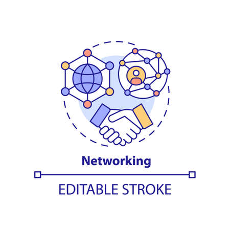 Networking concept icon. Essential life skill abstract idea thin line illustration. building connections. communication. Isolated outline drawing. Editable stroke. Arial, Myriad Pro-Bold fonts usedのイラスト素材