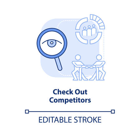 Check out competitors light blue concept icon. Creating a website do abstract idea thin line illustration. analysis tools. Isolated outline drawing. Editable stroke. Arial, Myriad Pro-Bold fonts usedのイラスト素材