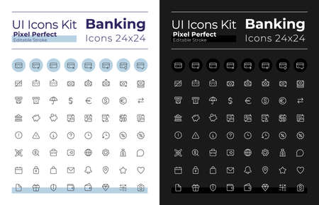Banking glyph ui icons set for dark, light mode. money transactions. Silhouette symbols for night, day themes. solid pictograms. Vector isolated illustrations. Montserrat Bold, Light fonts usedのイラスト素材
