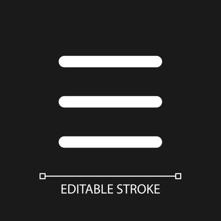 Hamburger like menu pixel perfect white linear ui icon for dark theme. three lines. More options. Vector line pictogram. Isolated user interface symbol for night mode. Editable stroke. Arial font usedのイラスト素材