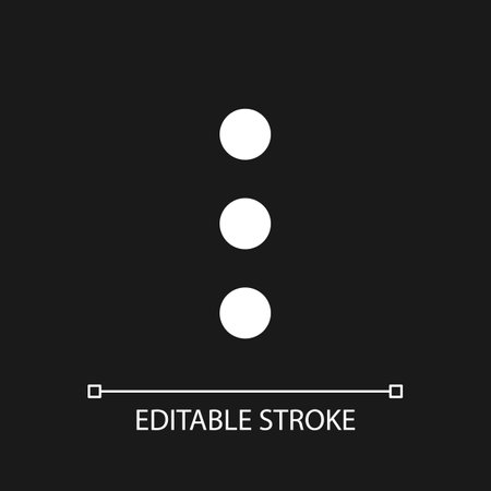 Three vertical dots menu pixel perfect white linear ui icon for dark theme. Kebab menu represent. Vector line pictogram. Isolated user interface symbol for night mode. Editable stroke. Arial font usedのイラスト素材