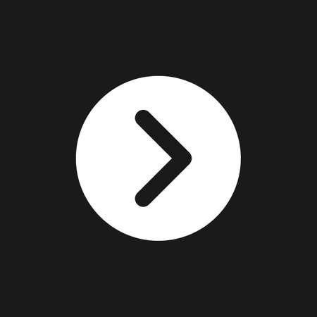 Arrow right button dark mode glyph ui icon. next track. menu command. user interface design. White silhouette symbol on black space. Solid pictogram for web, mobile. Vector isolated illustrationのイラスト素材
