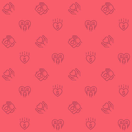 Medical donation abstract seamless pattern. Editable vector shapes on pink background. Trendy texture with cartoon color icons. Design with graphic elements for interior, fabric, website decorationのイラスト素材