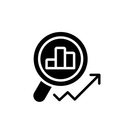 Market monitoring black glyph icon. revenue growth. stock market. financial data analysis. Income graph evaluation. Silhouette symbol on white space. solid pictogram. Vector isolated illustrationのイラスト素材