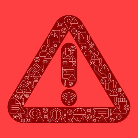 Warning and error signal shaped concept filled with editable linear icons. device issue. system...