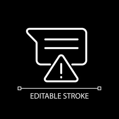 Message is not sent white linear icon for dark theme. communication failure. messenger error. warning sign. thin line illustration. Isolated symbol for night mode. Editable stroke. Arial font usedのイラスト素材