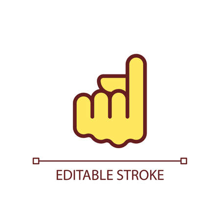Index finger pointing up pixel perfect RGB color icon. Showing upward direction. hand gesture. Isolated vector illustration. Simple filled line drawing. Editable stroke. Arial font usedのイラスト素材