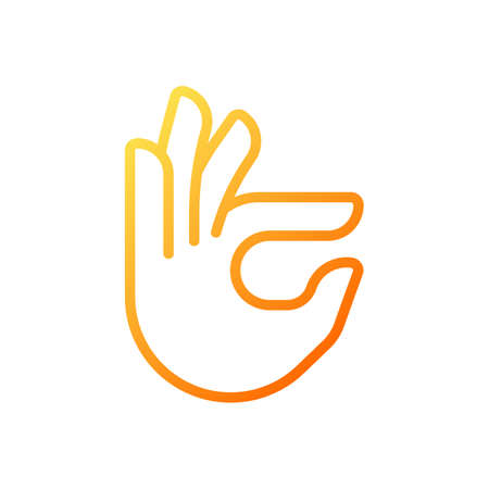 Fingers holding small item pixel perfect gradient linear vector icon. hand gesture. interaction sign. thin line color symbol. Modern style pictogram. Vector isolated outline drawingのイラスト素材