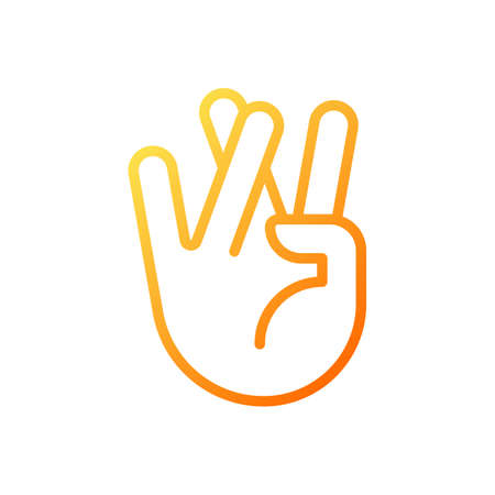 Praying for good luck pixel perfect gradient linear vector icon. Crossed ring and middle fingers. hand gesture. thin line color symbol. Modern style pictogram. Vector isolated outline drawingのイラスト素材