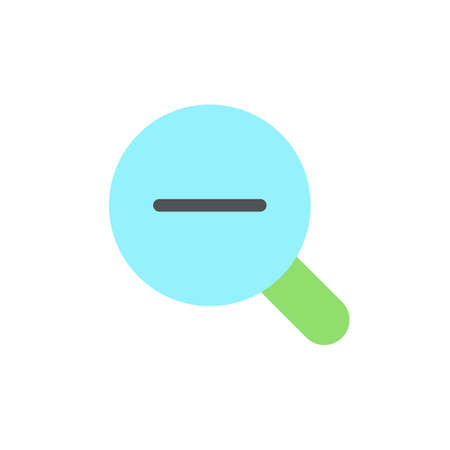 Magnifier and minus flat color ui icon. image downsizing. navigation tool. photo editor instrument. Simple filled element for mobile app. Colorful solid pictogram. Vector isolated RGB illustrationのイラスト素材