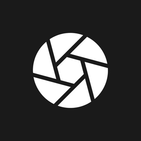 Camera dark diaphragm mode glyph ui icon. Simple filled line element. user interface design. White...