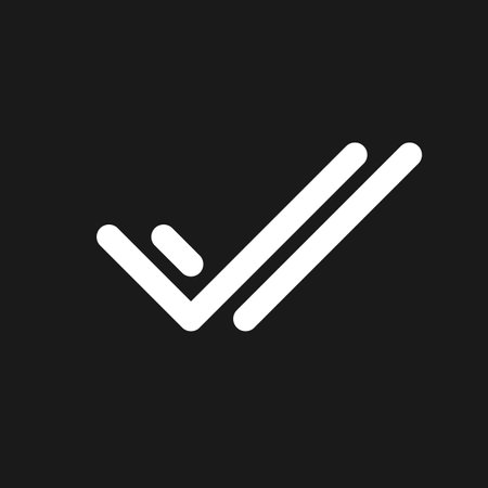 Two checkmarks dark mode glyph ui icon. Simple filled line element. user interface design. White silhouette symbol on black space. Solid pictogram for web, mobile. Vector isolated illustrationのイラスト素材