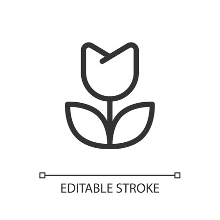 Flower pixel perfect linear ui icon. floral shop. Retail florist. Delivery of fresh flowers. GUI, UX design. Outline isolated user interface element for app and web. Editable stroke. Arial font usedのイラスト素材