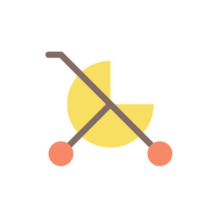 Baby carriage flat color ui icon. children goods department. kid stroller. wheeled vehicle. e-store. Simple filled element for mobile app. Colorful solid pictogram. Vector isolated RGB illustrationのイラスト素材