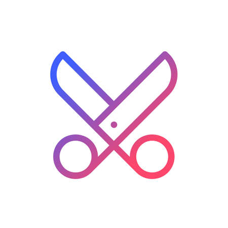 Scissors pixel perfect gradient linear ui icon. cut footage. film production. Video editor tool. Line color user interface symbol. Modern style pictogram. Vector isolated outline illustrationのイラスト素材