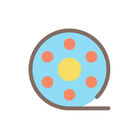 Film reel flat color ui icon. Motion pictures. Recorded strip. movie theatre. online marketplace. Simple filled element for mobile app. Colorful solid pictogram. Vector isolated RGB illustrationのイラスト素材