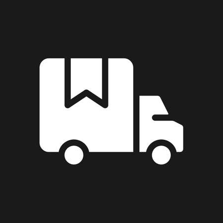 Delivery truck dark mode glyph ui icon. Transporting goods and products. user interface design. White silhouette symbol on black space. Solid pictogram for web, mobile. Vector isolated illustrationのイラスト素材