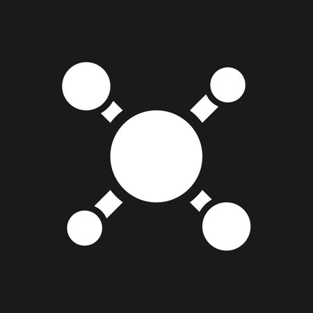 Structure of molecules dark mode glyph ui icon. Molecular compounds. user interface design. White silhouette symbol on black space. Solid pictogram for web, mobile. Vector isolated illustrationのイラスト素材
