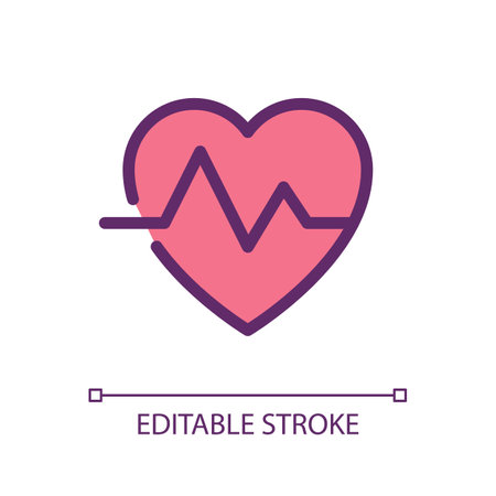 Cardiogram pixel perfect RGB color ui icon. heart rate measurement. Cardiology. Simple filled line element. GUI, UX design for mobile app. Vector isolated pictogram. Editable stroke. Arial font usedのイラスト素材