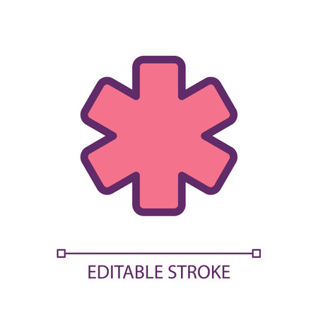 Star of life pixel perfect RGB color ui icon. Ambulance symbol. medical services. Simple filled line element. GUI, UX design for mobile app. Vector isolated pictogram. Editable stroke. Arial font usedのイラスト素材