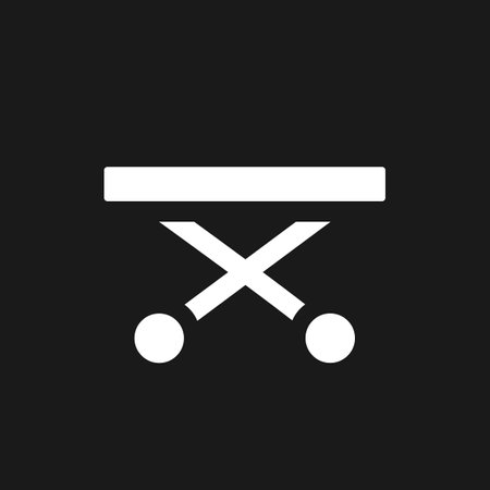 Medical gurney dark mode glyph ui icon. ambulance equipment. user interface design. White silhouette symbol on black space. Solid pictogram for web, mobile. Vector isolated illustrationのイラスト素材