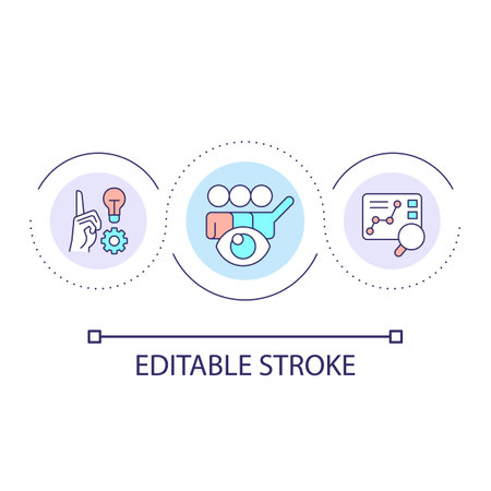 Research conclusion loop concept icon. Sum up result of usability testing. Summarize and analyze abstract idea thin line illustration. Isolated outline drawing. Editable stroke. Arial font usedのイラスト素材