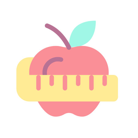 Apple and measuring tape flat color ui icon. weight loss. dietary nutrition. healthy lifestyle. Simple filled element for mobile app. Colorful solid pictogram. Vector isolated RGB illustrationのイラスト素材