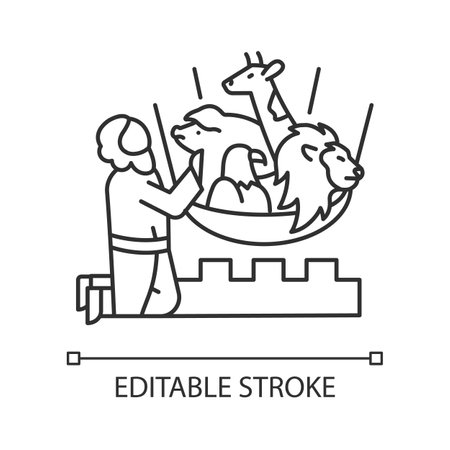 Saint Peter vision linear icon. Sheet with unclean animals lowered from heaven. Bible narratives. thin line illustration. outline symbol. vector outline drawing. Editable stroke. Arial font used