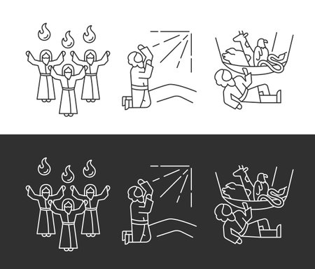 Biblical stories linear icons set for dark, light mode. Early Christians. religious legends. Christianity narratives. Thin line symbols for night, day theme. isolated illustrations. editable strokeのイラスト素材